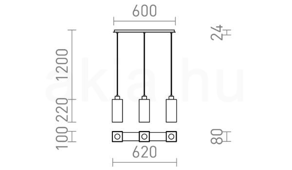 LIZ III 60 függő lámpa fekete üveg/króm 230V LED E27 3x15W