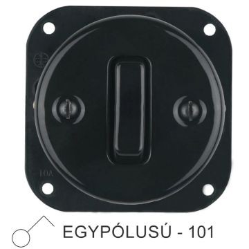Egyes billenő porcelán kapcsolóbetét, fekete, egypólusú