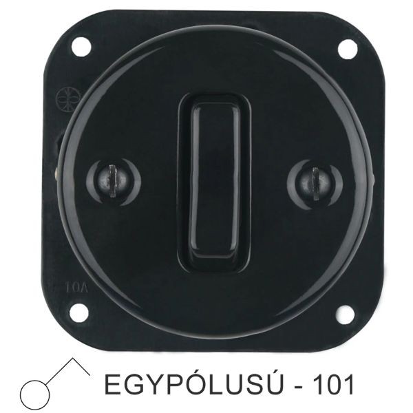 Egyes billenő porcelán kapcsolóbetét, fekete, egypólusú