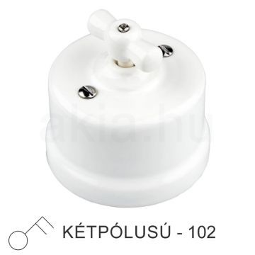 Fehér Porcelán Forgókapcsoló – Kétpólusú, Falra Szerelhető (Vintage)