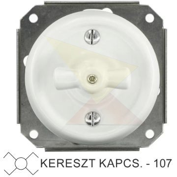 Fehér porcelán kereszt forgókapcsoló betét, süllyesztett