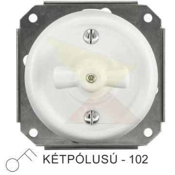 Fehér porcelán kétpólusú forgókapcsoló betét, süllyesztett