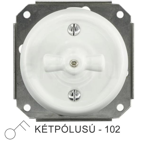Fehér porcelán kétpólusú forgókapcsoló betét, süllyesztett