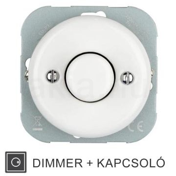 Fehér porcelán süllyesztett dimmer, fényerőszabályzó betét