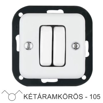 Kétáramkörös fehér süllyesztett kapcsolóbetét