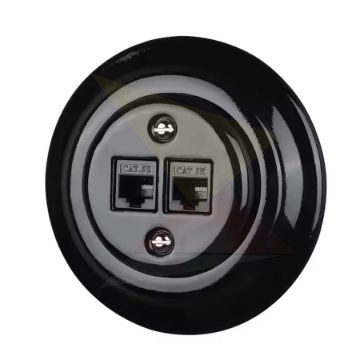 Dupla RJ45 aljzat – fekete porcelán kerettel (2×RJ45, CAT5e/CAT6)