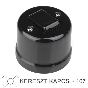 Fekete porcelán 107-es keresztkapcsoló falon kívüli szereléshez