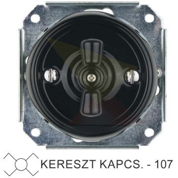 Fekete porcelán kereszt-forgókapcsoló betét, süllyesztett