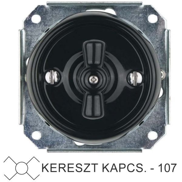 Fekete porcelán kereszt-forgókapcsoló betét, süllyesztett