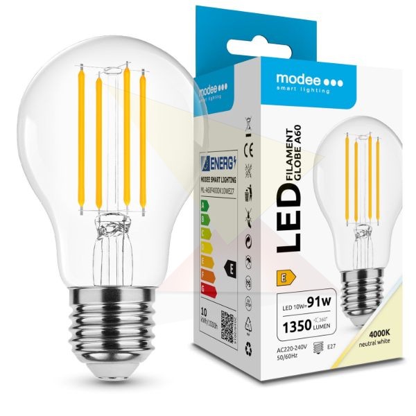 Modee LED Izzó Filament A60 10W E27 360° 4000K (1350 lumen) ERP