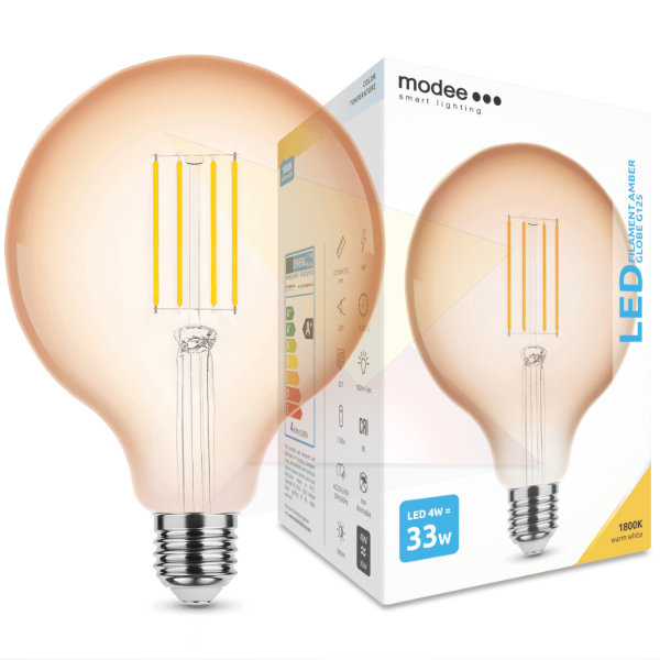 Modee LED Filament Amber Globe G125 4W E27 320° 1800K (360 lumen)