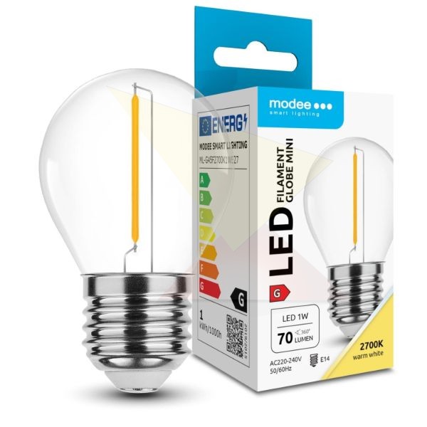 Modee LED Izzó Filament G.Mini G45 1W E27 320° 2700K (70 lumen) ERP