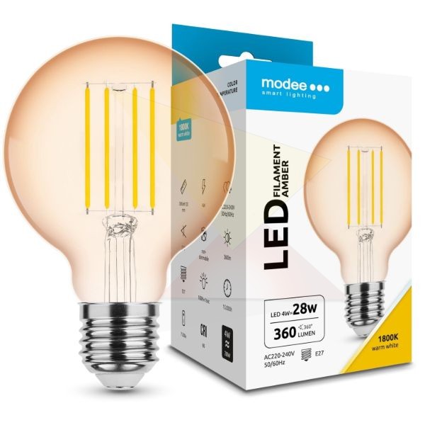 Modee LED Filament Amber Globe G80 4W E27 320° 1800K (360 lumen)