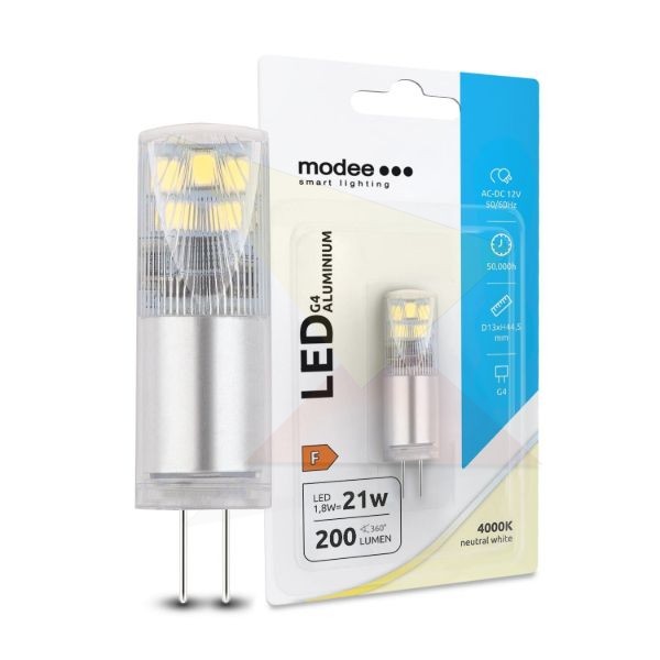 Modee Lighting LED Izzó G4 Aluminium AC-DC 12V 1,8W 4000K (200 lumen) ERP B1