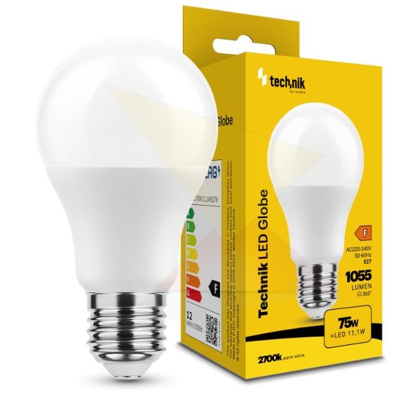 Technik LED Izzó Globe A60 11,1W E27 360° 2700K (1055 lumen) ERP