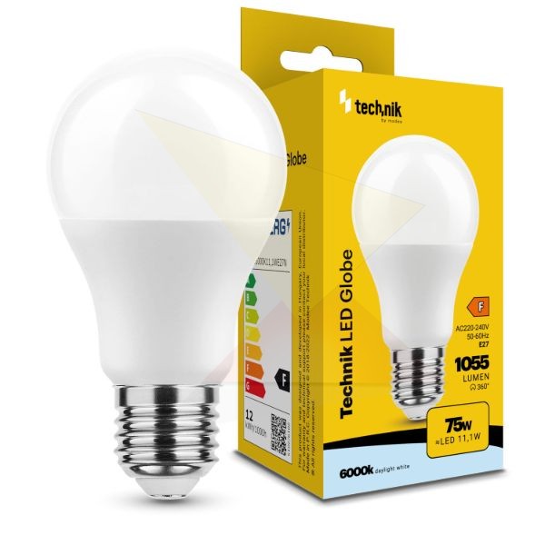 Technik LED Izzó Globe A60 11,1W E27 360° 6000K (1055 lumen) ERP
