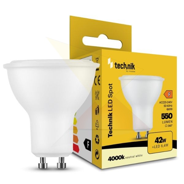 Technik LED Izzó Spot Alu-Plastic 6,4W GU10 110° 4000K (550 lumen) ERP