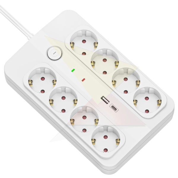 Technik Professional Elosztó 8 utas 1,5m 1,5mm2 +USB-A-C +surge +kapcsoló 16A