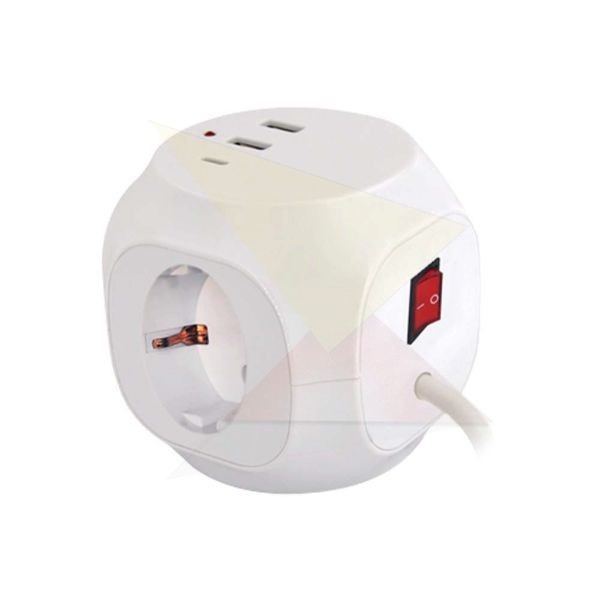 Technik Professional Elosztó Kocka 3 utas 1,5m kábel (1,5mm2) + USB C/A 16A