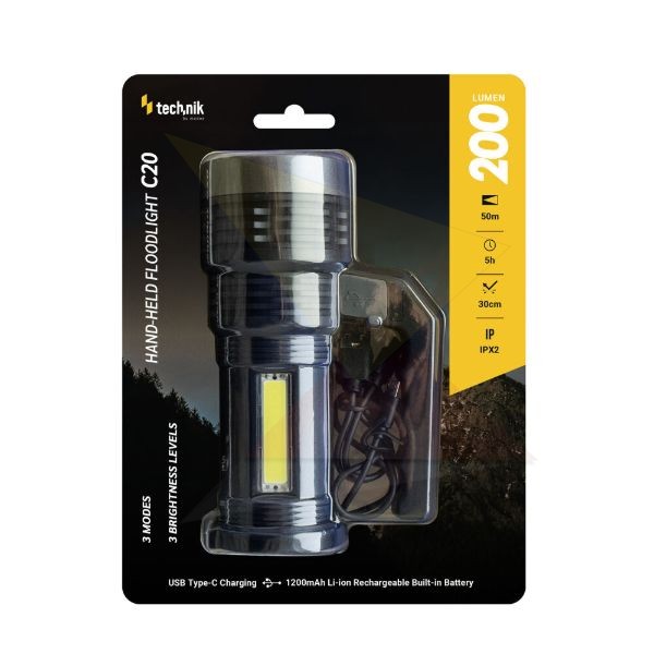 Technik Kézi Reflektor C20 (akkumulátoros) XPE LED + Type-C (200 lumen)
