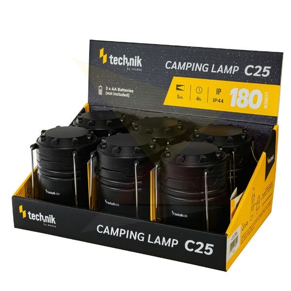 Technik Kempinglámpa C25 (3xAA/nem tartozék) COB IP44 (180 lumen) 6db/display