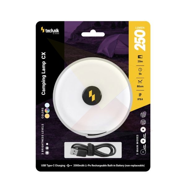 Technik Kempinglámpa CX (akkumulátoros) XPG+24 LED + USB Type-C (250 lumen)