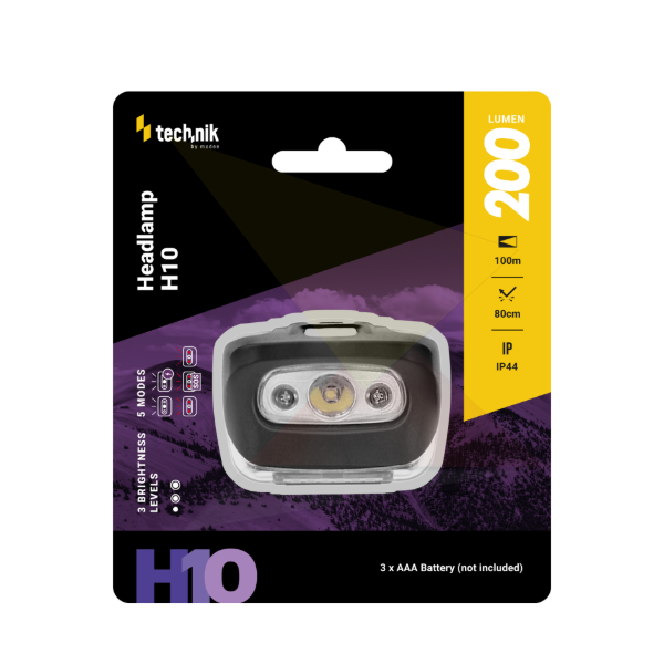 Technik Fejlámpa H10 (3xAAA) LED + piros fény (200 lumen)