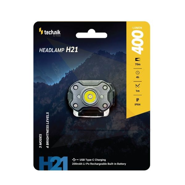 Technik Fejlámpa H21 (akkumulátoros) LED + Type-C (400 lumen) BG