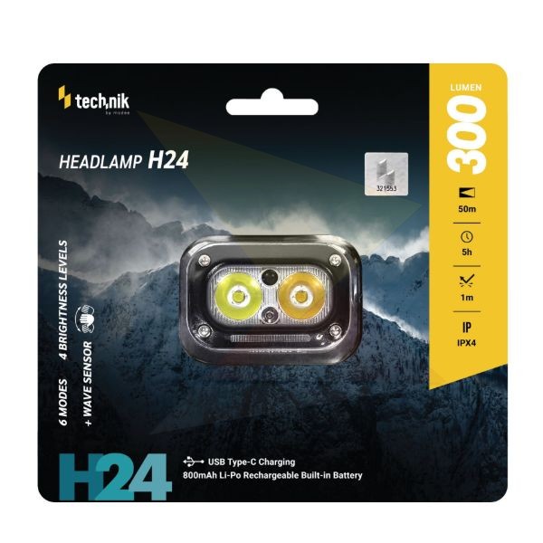 Technik Fejlámpa H24 (akkumulátoros) LED +Type-C IPX4 (300 lumen)