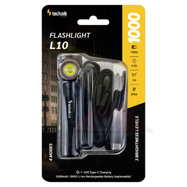 Technik Elemlámpa L10 (+1x18650 2600mAh) SST25 + USB-C (1000 lumen)