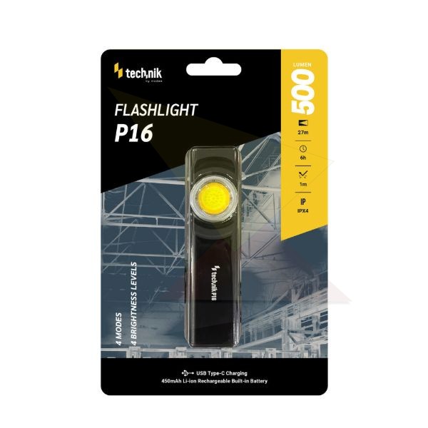 Technik Elemlámpa P16 (akkumulátoros) COB LED + USB-C (500 lumen)