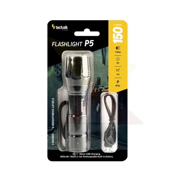 Technik Elemlámpa P5 (akkumulátoros) XPE LED + micro USB  (150 lumen)